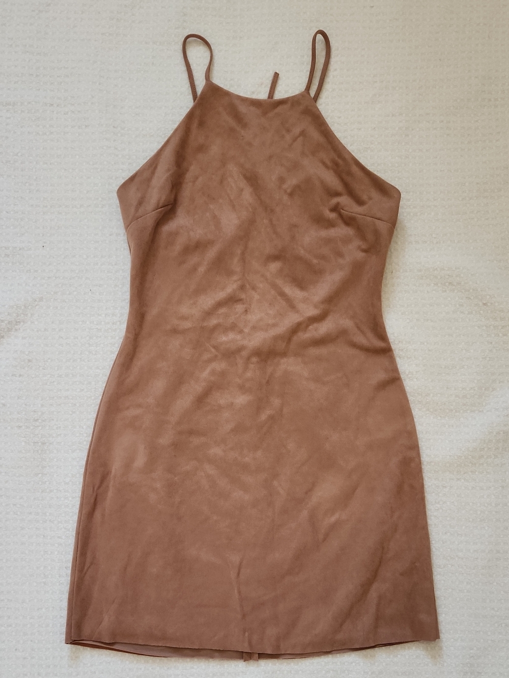 Cotton Candy Tan Suede Halter Mini Dress